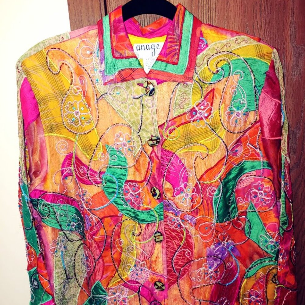Anage Silk Rayon Beaded Jacket Size M